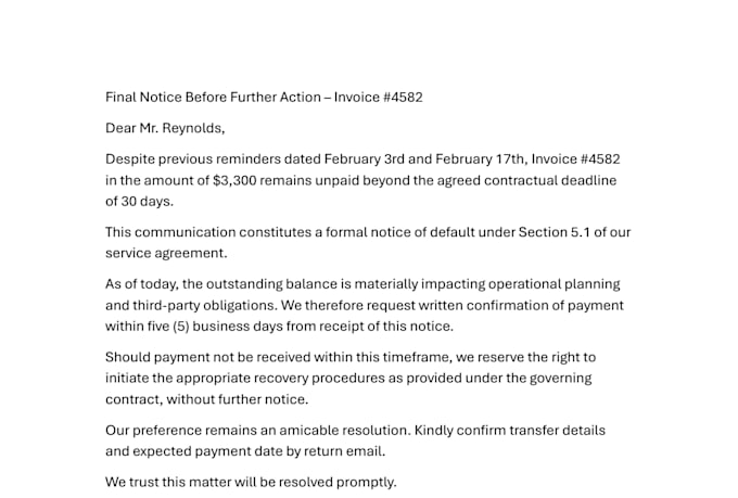 write a strong complaint letter or payment reminder